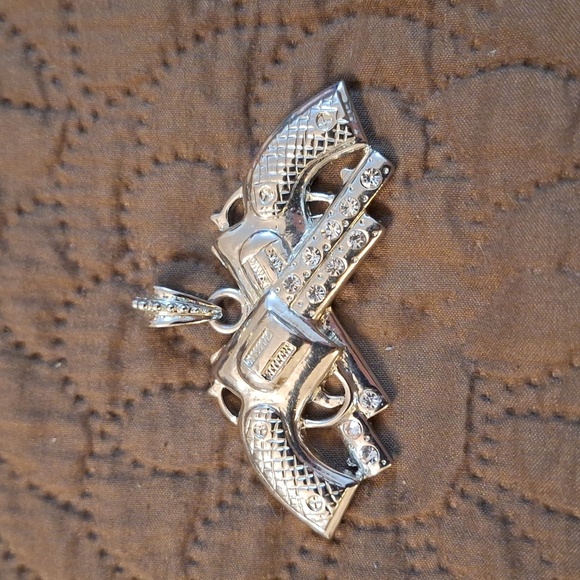 Pistol Pendent With Clear Rhinestones Large Bale 2.50in.x 1.50in. - Picture 2 of 5